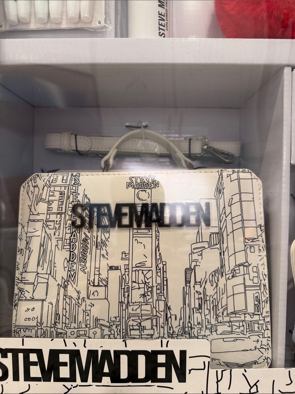 Steve Madden White Handbag and Accessory Gift Set with Red Pom